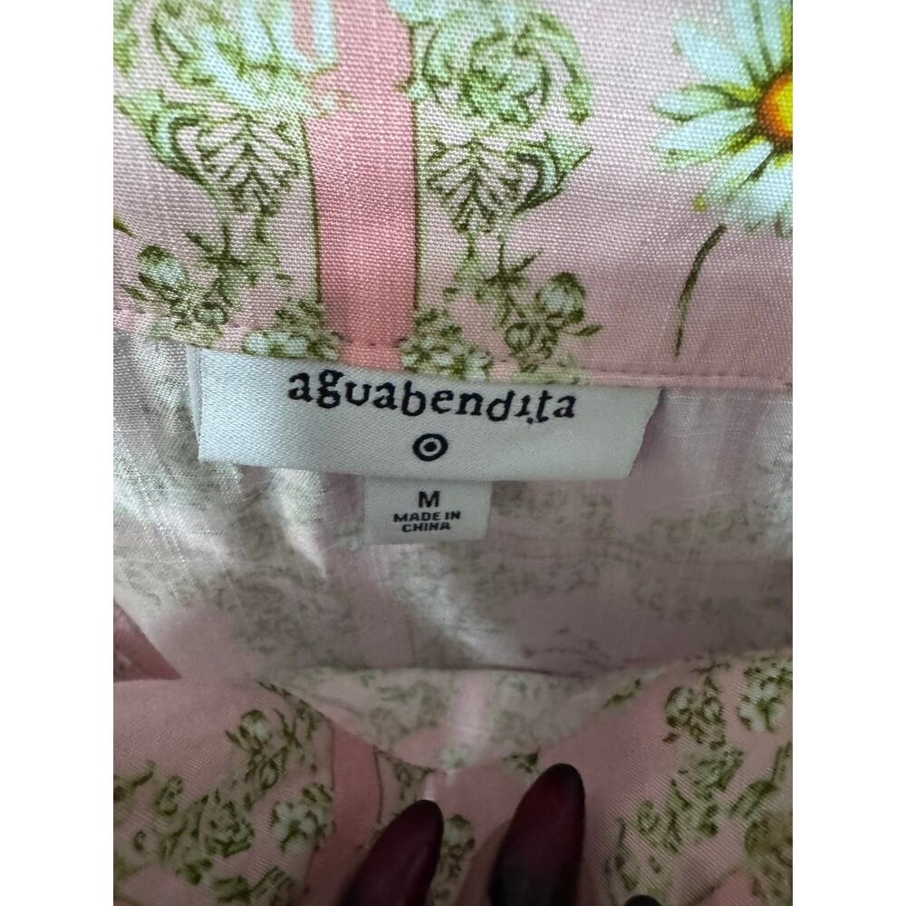 Aguabendita pink floral sundress ruffle strap boho soft summer cottagecore M - Picture 3 of 6